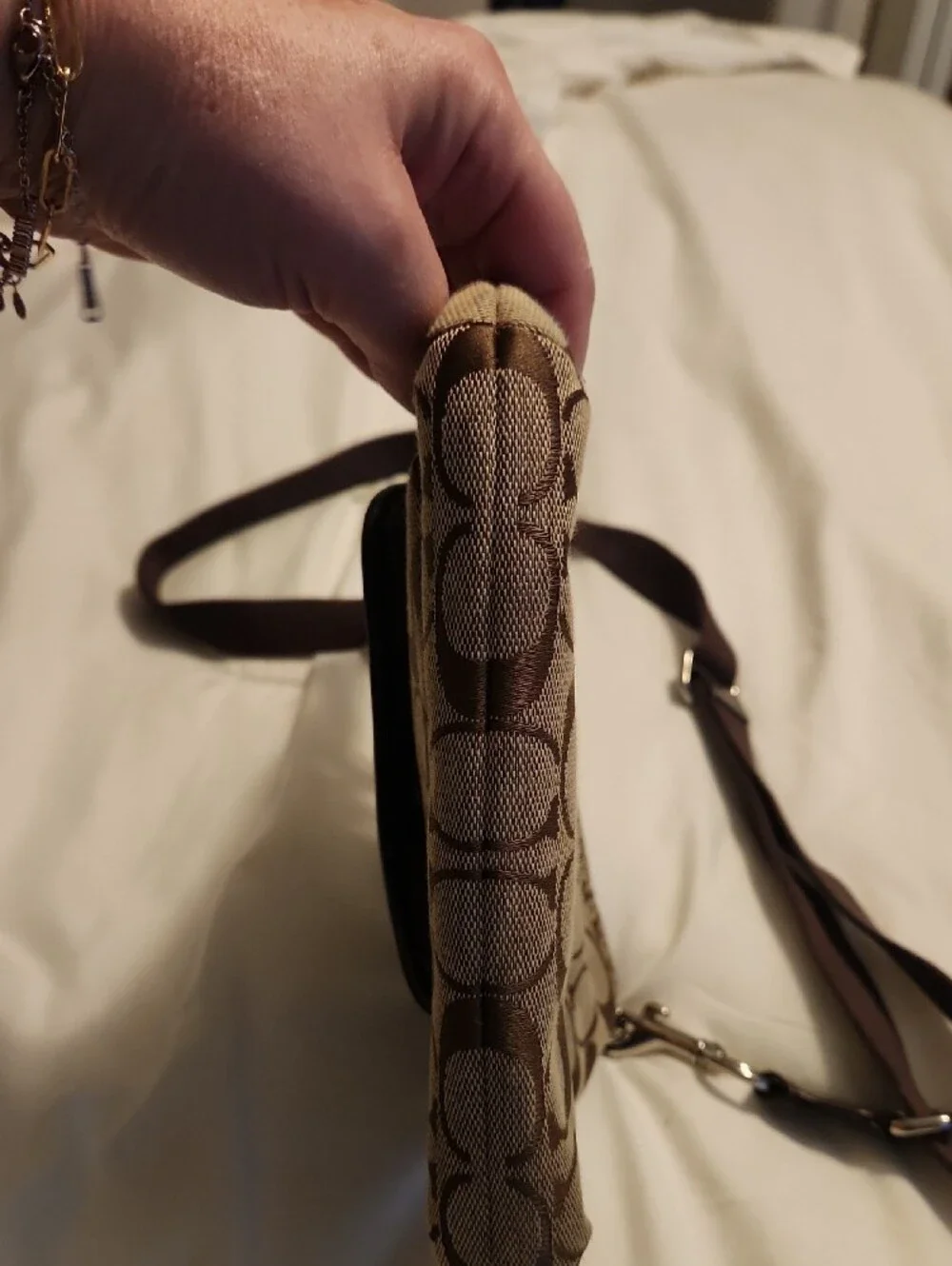 brown Coach Signature Jacquard crossbody bag